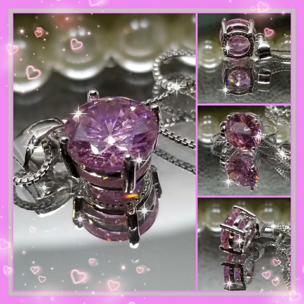 💟3.5CT PINK SAPPHIRE ROUND SOLITAIRE 925S NECK🎀 - Picture 3 of 3